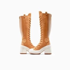 Converse Tan Lace-Up Knee-High Platform Boots with White Sole